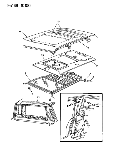 1993 Chrysler New Yorker Salon Sunroof & Roof Panel Diagram