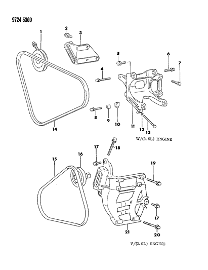 1989 Dodge Raider Compressor Assembly Mount Bolt Diagram for MF303367