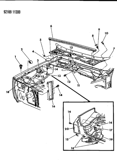 1992 Chrysler New Yorker Fifth Avenue Cowl Screen & Engine Shield Diagram