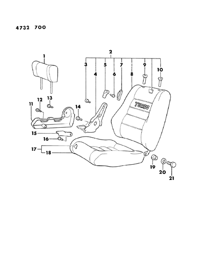 1984 Chrysler Conquest Front Right Seat Diagram 2 - Thumbnail