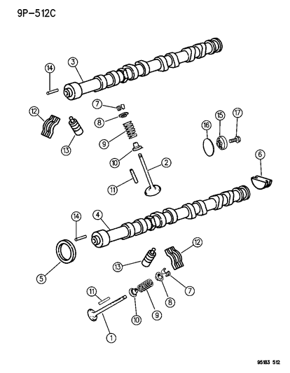 1995 Dodge Neon Camshaft & Valves Diagram 1 - Thumbnail