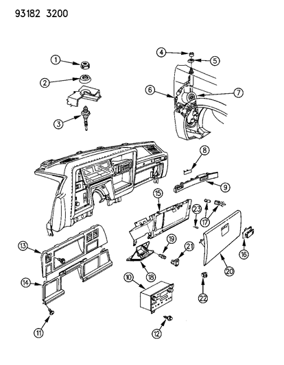 1993 Chrysler Imperial Instrument Panel Glove Box, Radio & Antenna Diagram