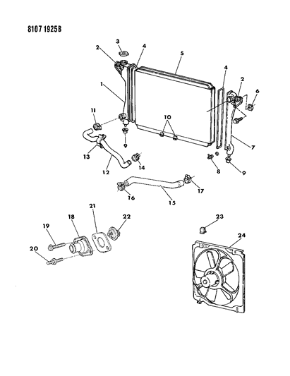 1988 Chrysler New Yorker Base Model Radiator & Related Parts Diagram 1 - Thumbnail