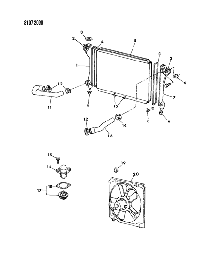 1988 Chrysler New Yorker Base Model Radiator & Related Parts Diagram 2 - Thumbnail