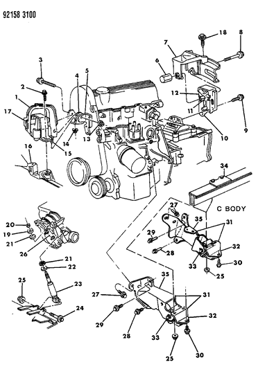 1992 Chrysler LeBaron GTC Engine Mounting Diagram 1 - Thumbnail