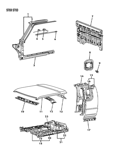 1989 Dodge Ram 50 Floor Pan & Sheet Metal Diagram
