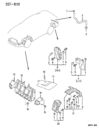 1996 Dodge Stealth Fender Liner Diagram for MB698863