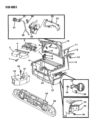 1989 Dodge Spirit Deck Lid & Lower Panel Fuel Filler Door Diagram
