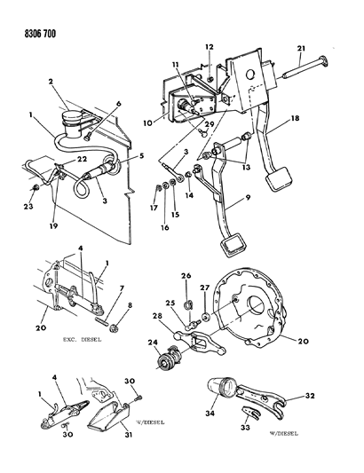 1989 Dodge W250 Pedal Shaft Bushing Diagram for 4294639