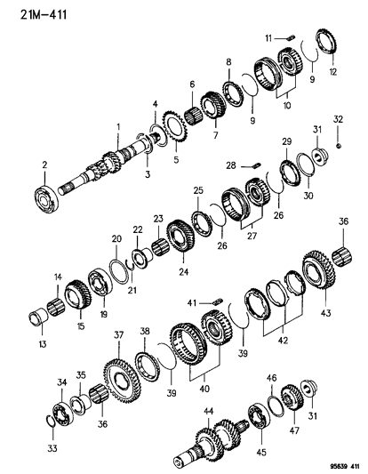 1996 Chrysler Sebring Coupe Gear Train of Manual Transmission Diagram 1 - Thumbnail