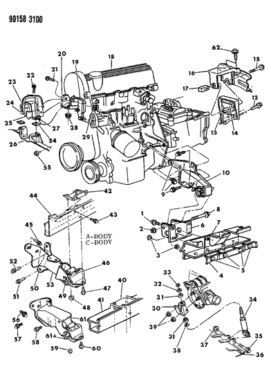 1990 Chrysler New Yorker Base Model Engine Mounting Diagram 1 - Thumbnail