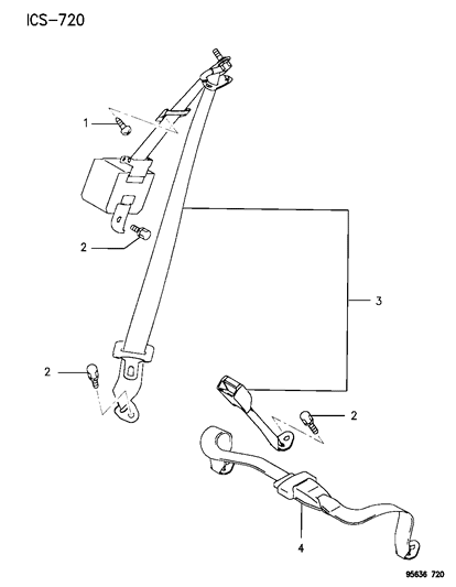 1996 Chrysler Sebring Coupe Seat Belts - Rear Diagram