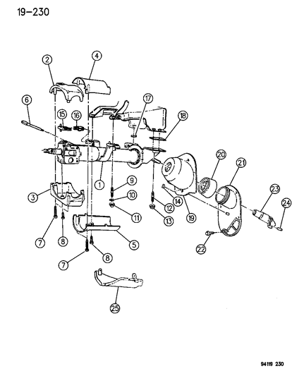 1994 Chrysler LeBaron GTC Column, Steering, Upper And Lower Diagram
