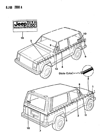1987 Jeep Cherokee Decals, Exterior Diagram 11 - Thumbnail