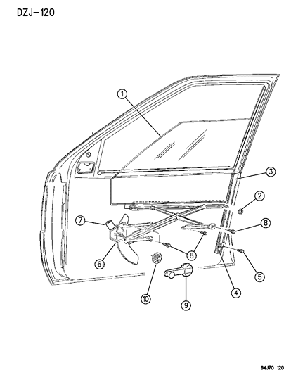 1994 Jeep Grand Cherokee Door, Front Glass & Regulators Diagram