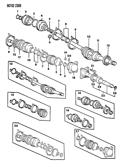 1990 Dodge Ram 50 Axle Shafts, Front Diagram