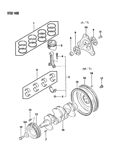 1989 Dodge Colt Crankshaft & Piston Diagram 2 - Thumbnail