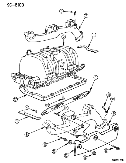 1996 Jeep Grand Cherokee Manifolds - Intake & Exhaust Diagram 2 - Thumbnail