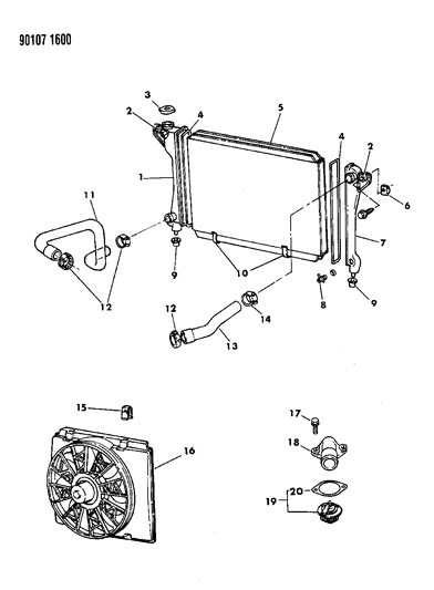 1990 Chrysler LeBaron GTC Radiator & Related Parts Diagram 3 - Thumbnail