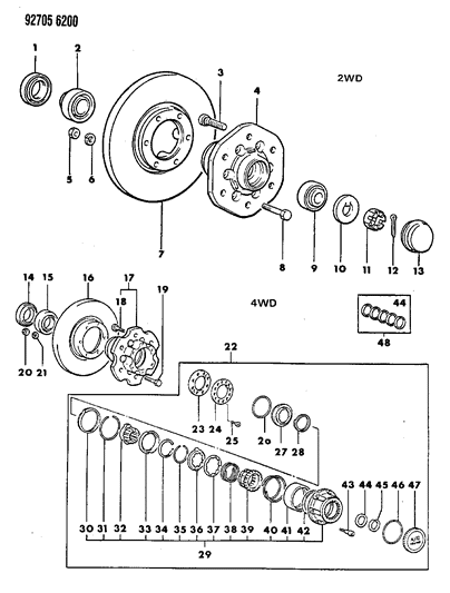 1993 Dodge Ram 50 Brake, Disc And Bearings, Front Diagram