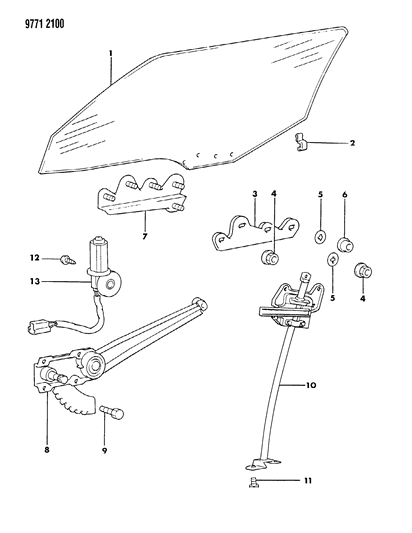 1989 Chrysler Conquest Door, Front Glass & Regulator Diagram