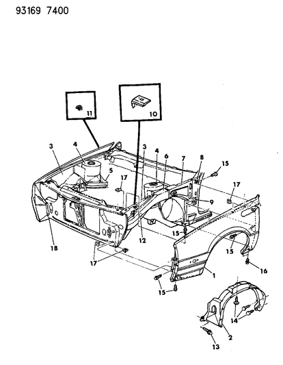1993 Dodge Daytona Fender, Front Diagram for 4713861