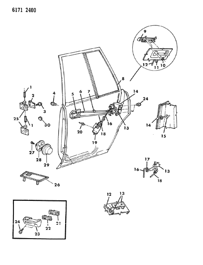 1986 Chrysler LeBaron Base Door, Rear Shell, Handle & Control Diagram