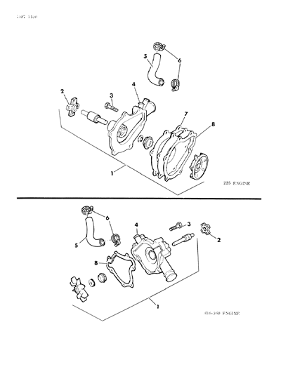 1984 Dodge Ram Wagon Water Pump & Related Parts Diagram