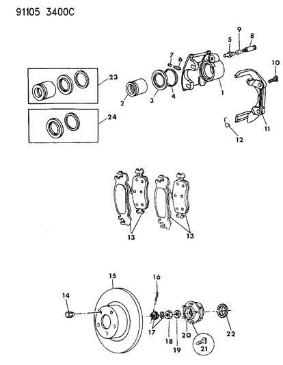 1991 Dodge Grand Caravan Shoe And Lining Package, Front Wheel Disc Brake Diagram for V1012725AB
