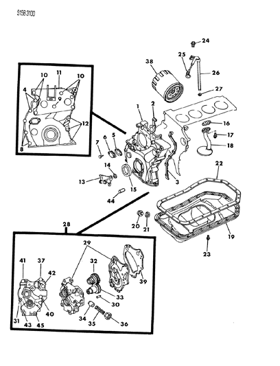 1985 Chrysler Executive Limousine Oil Pump, Oil Pan, Oil Level Indicator, Timing Cover Diagram