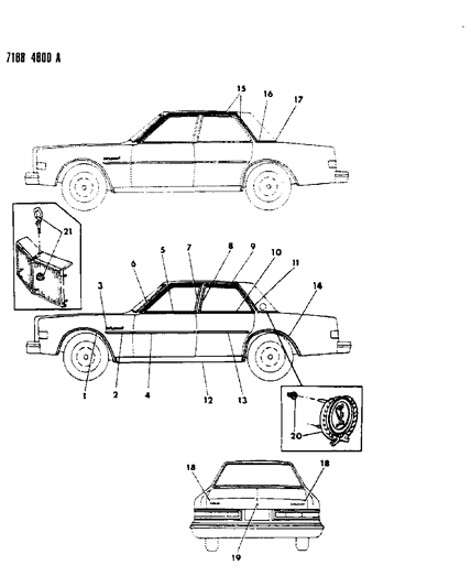 1987 Chrysler Fifth Avenue Mouldings & Ornamentation - Exterior View Diagram 2 - Thumbnail
