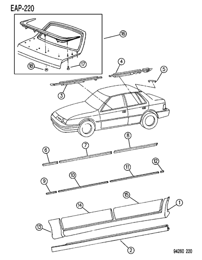 1994 Dodge Shadow Mouldings & Ornamentation Diagram 1 - Thumbnail