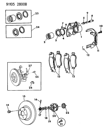 1991 Chrysler LeBaron GTC Brakes, Front With Rear Drum Brakes Diagram