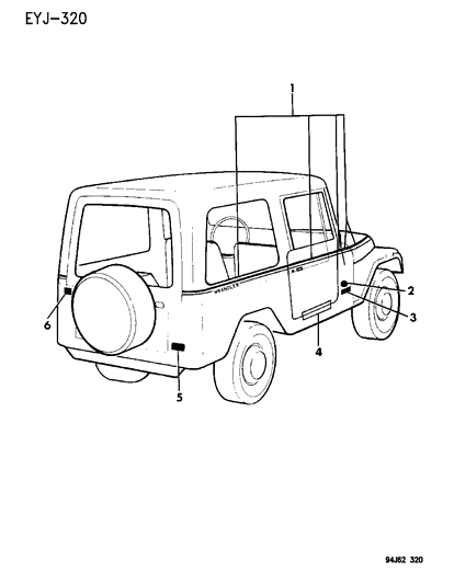 1994 Jeep Wrangler Decal, Rear Lower Diagram for 5AS15MU2