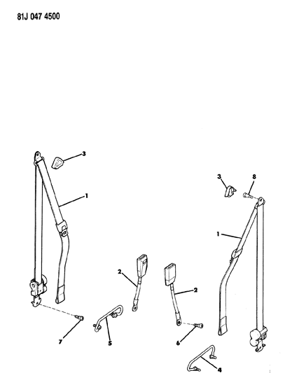 1986 Jeep Wagoneer Seat Belts, Front Diagram 1 - Thumbnail