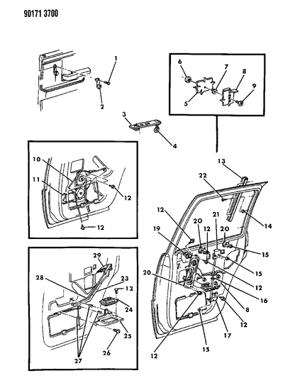 1990 Chrysler New Yorker Base Model Door, Rear Glass, Regulators And Controls Diagram