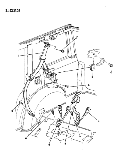 1990 Jeep Cherokee Seatbelt, Buckle Assembly, Inner Right, Rear Passenger Side Diagram for 5BD76JY6