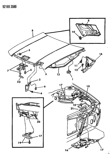 1992 Chrysler LeBaron Sedan Hood & Hood Release Diagram