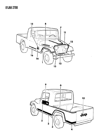 1986 Jeep Wrangler Decals, Exterior Diagram 7 - Thumbnail
