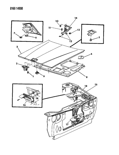 1988 Chrysler New Yorker Base Model Hood & Hood Release Diagram