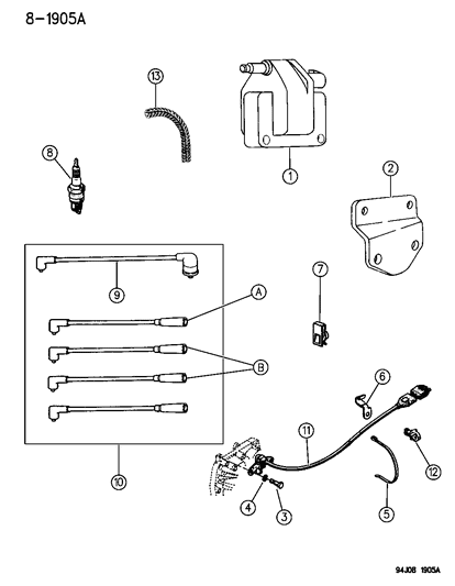 1995 Jeep Wrangler Coil - Sparkplugs - Wires Diagram 1 - Thumbnail