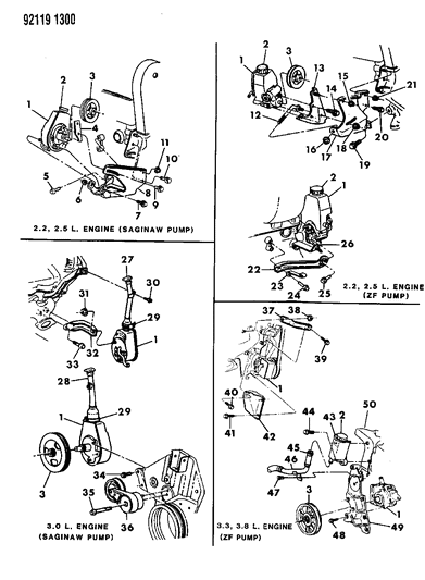 1992 Chrysler LeBaron GTC Pump Assembly & Attaching Parts Diagram