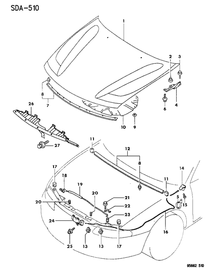 1996 Dodge Avenger Support Rod Diagram for MB913253