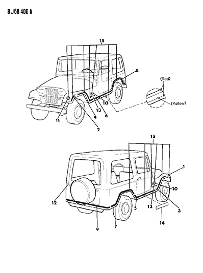 1989 Jeep Wrangler Decal, Sand/Yellow, Rear Lower Diagram for 5AS15JY3