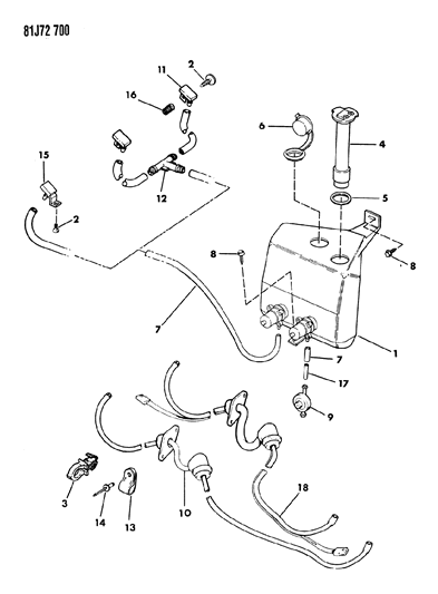 1986 Jeep Comanche Windshield & Rear Washer System Diagram 1 - Thumbnail