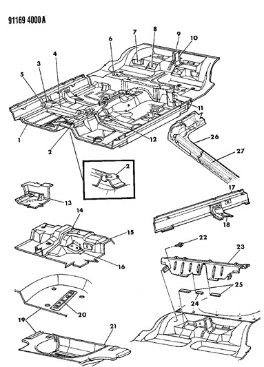 1991 Chrysler LeBaron Crossmember, Rear Floor Pan Rear Diagram for 4512246