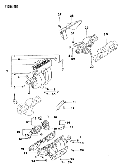 1991 Dodge Ram 50 Intake & Exhaust Manifold Diagram 1 - Thumbnail