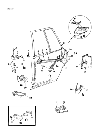 1985 Chrysler Executive Limousine Door, Rear Shell, Handles & Controls Diagram