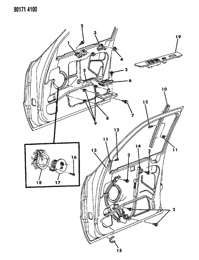 1990 Chrysler Imperial Door, Front Regulator, Speaker & Bezel Diagram
