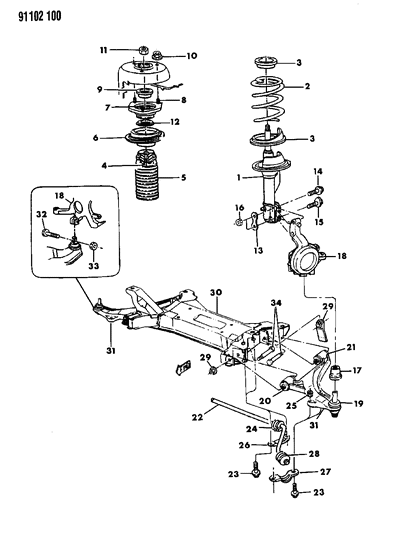 1991 Dodge Shadow Knuckle, Front Right (Hub Bearing Mounting Bolts 6101055) Diagram for 4449815